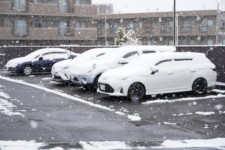 Carros Estacionados Em Um Estacionamento Durante Uma Nevasca Qk3SOBXWXds